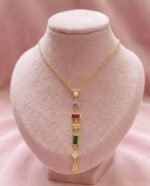 Gold Plated Necklace with Colorful Stones - Image 2