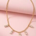 Golden Stainless Steel Necklace with Square Gems
