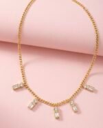 Golden Stainless Steel Necklace with Square Gems