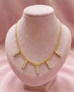 Golden Stainless Steel Necklace with Square Gems - Image 2