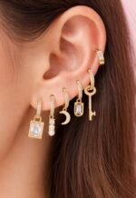 Gold-Plated Earrings Set with Sparkling Accents - Image 2