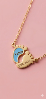 Custom Newborn Name Necklace – 21K Gold Plated (Baby Blue / Pink) - Image 2
