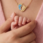 Custom Newborn Name Necklace – 21K Gold Plated (Baby Blue / Pink)