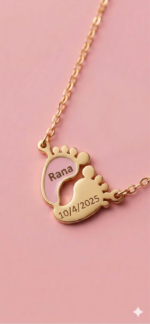 Custom Newborn Name Necklace – 21K Gold Plated (Baby Blue / Pink) - Image 4